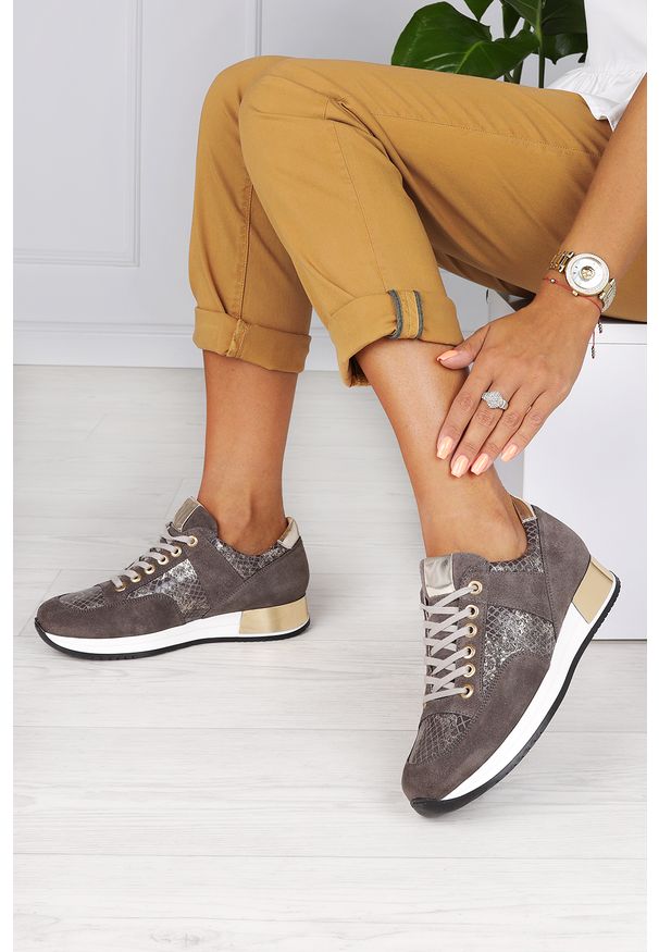 Kati - Brązowe sneakersy kati buty sportowe sznurowane polska skóra 7003. Kolor: brązowy. Materiał: skóra