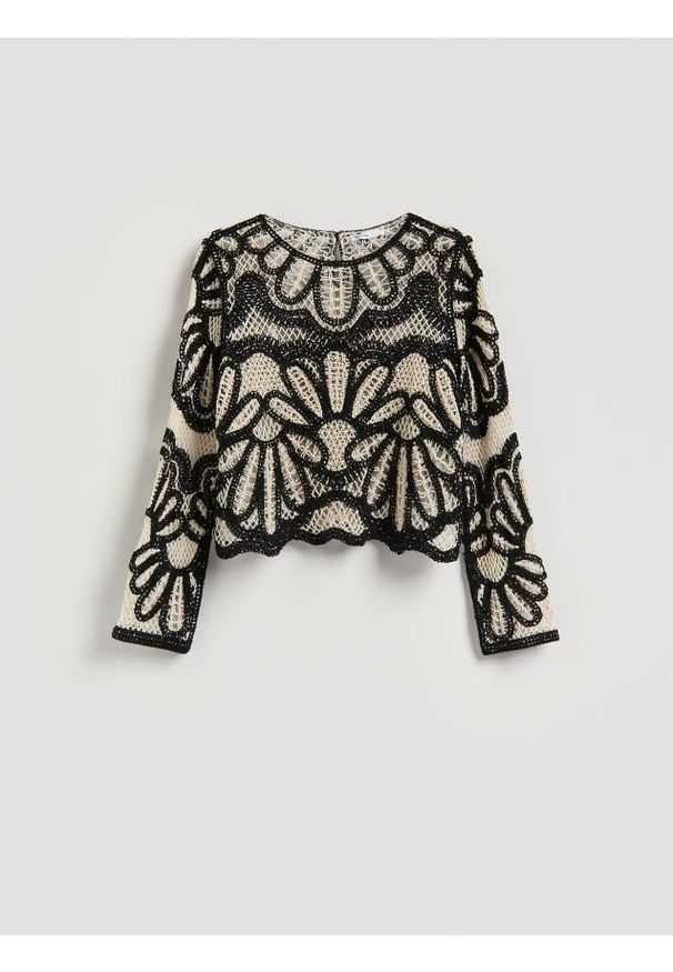 Reserved - Ażurowa bluzka - wielobarwny. Materiał: bawełna, dzianina. Wzór: ażurowy