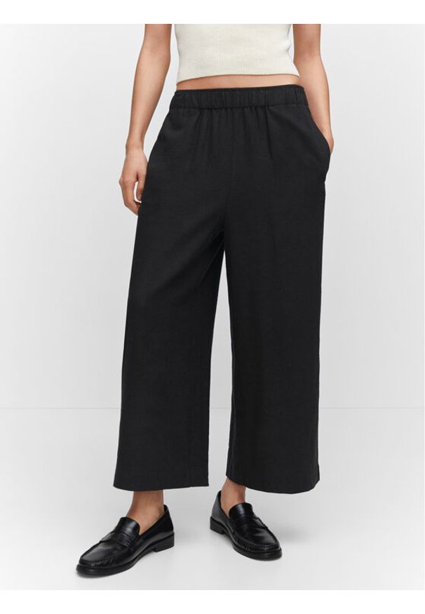 mango - Mango Kuloty Linovis 57081179 Czarny Cropped Fit. Kolor: czarny. Materiał: len