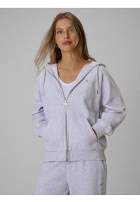 4f - 4F Bluza dresowa loose z kapturem damska - szara M. Okazja: na co dzień. Typ kołnierza: kaptur. Kolor: szary. Materiał: dresówka. Styl: casual #1