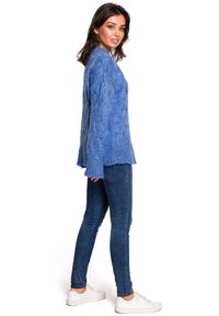 BE Knit - Sweter damski wełniany luźny fason ciepły puszysty niebieski. Kolekcja: plus size. Kolor: niebieski. Materiał: wełna. Długość rękawa: długi rękaw. Długość: długie. Wzór: ze splotem. Sezon: jesień, zima. Styl: klasyczny #4