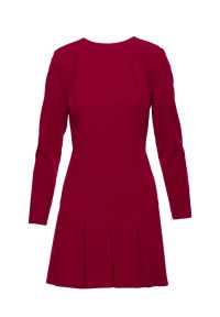 MOE - Elegancka krótka sukienka trapezowa z kontrafałdami bordowa. Kolor: niebieski, czerwony, brązowy. Długość rękawa: długi rękaw. Typ sukienki: trapezowe. Styl: elegancki. Długość: mini #2