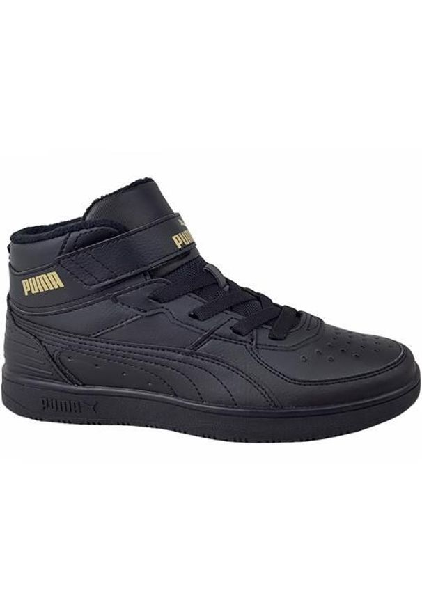 Buty do chodzenia dla dzieci Puma Rebound Rugged V PS. Wysokość cholewki: za kostkę. Zapięcie: rzepy. Kolor: wielokolorowy, czarny. Materiał: guma, materiał, syntetyk. Szerokość cholewki: normalna. Sport: turystyka piesza