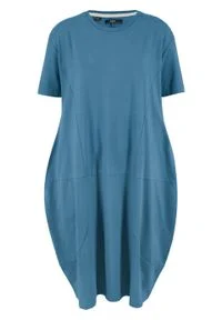 Sukienka bawełniana oversize, rękawy 1/2 bonprix niebieski dżins. Kolor: niebieski. Materiał: bawełna. Typ sukienki: oversize #1