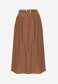 Renee - Brązowa Rozkloszowana Spódnica z Wiskozy Zdobiona Rozcięciem i Paskiem Urilia. Okazja: na co dzień, na randkę. Kolor: brązowy. Materiał: wiskoza. Wzór: aplikacja. Styl: casual, elegancki #4