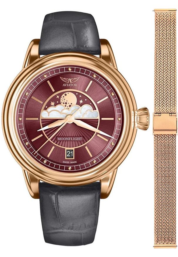 AVIATOR - Zegarek damski Aviator V.1.33.2.265.4GM-SET różowe złoto. Kolor: różowy, złoty, wielokolorowy