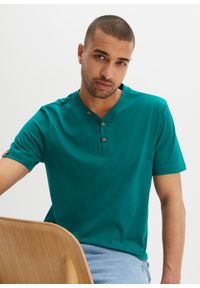 bonprix - Shirt z dekoltem henley, krótki rękaw (2 szt.), z czystej bawełny organicznej. Typ kołnierza: typu henley. Kolor: czarny. Materiał: bawełna. Długość rękawa: krótki rękaw. Długość: krótkie #1