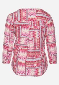 Born2be - Różowa Koszula z Etnicznym Wzorem i Rękawami 3/4 Ithnoria. Kolekcja: plus size. Kolor: różowy. Styl: etno, boho #3