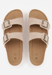 Renee - Beżowe Zamszowe Klapki Klasyczne z Regulowanymi Paskami ze Sprzączkami Shirinixis. Okazja: na co dzień. Kolor: beżowy. Materiał: zamsz. Wzór: paski. Sezon: lato. Styl: klasyczny #9