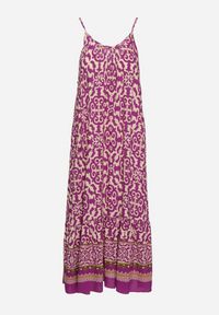 Born2be - Fioletowa Bawełniana Sukienka o Rozkloszowanym Kroju na Cienkich Ramiączkach Nellarra. Kolor: fioletowy. Materiał: bawełna. Długość rękawa: na ramiączkach. Sezon: lato. Styl: elegancki #2