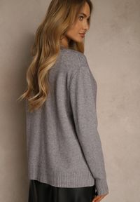 Renee - Szary Kardigan z Bawełną i Tłoczonym Wzorem Reisina. Okazja: na co dzień. Kolor: szary. Materiał: bawełna. Styl: casual, elegancki #2