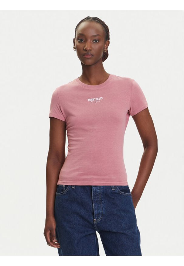Tommy Jeans T-Shirt Essential DW0DW20913 Różowy Slim Fit. Kolor: różowy. Materiał: bawełna, wiskoza