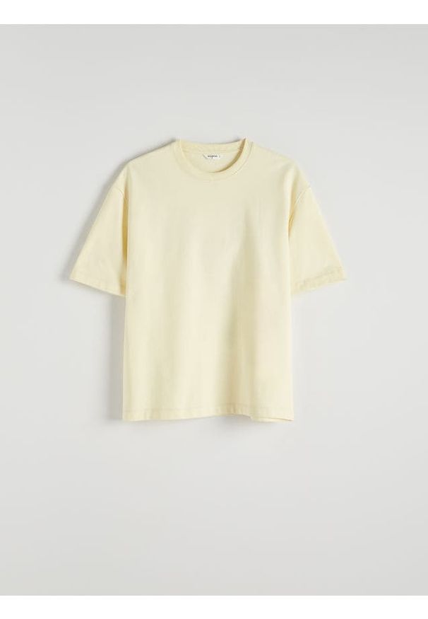 Reserved - Gładki T-shirt boxy - jasnożółty. Kolor: żółty. Materiał: bawełna, dzianina. Wzór: gładki