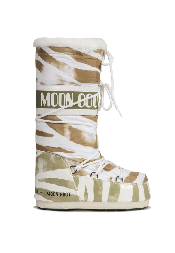 Moon Boot - Śniegowce MOON BOOT CLASSIC ZEBRA. Kolor: beżowy. Materiał: tkanina, kauczuk, syntetyk. Szerokość cholewki: normalna. Wzór: motyw zwierzęcy