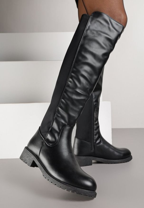 Born2be - Czarne Kozaki Vices z Imitacji Skóry w Stylu Muszkieterek Amlave. Kolor: czarny. Materiał: skóra. Styl: elegancki