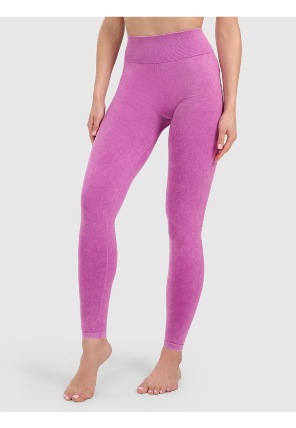 4f - 4F Legginsy do jogi i pilatesu bezszwowe damskie - różowe XS/S. Stan: podwyższony. Kolor: różowy. Materiał: włókno, materiał. Długość: długie. Wzór: ze splotem. Sport: joga i pilates