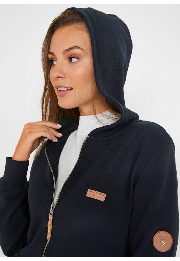 bonprix - Bluza rozpinana z kapturem, z czystej bawełny. Typ kołnierza: kaptur. Kolor: czarny. Materiał: bawełna