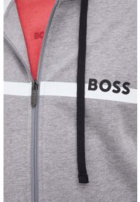 BOSS - Boss bluza bawełniana męska kolor szary z kapturem melanżowa. Okazja: na co dzień. Typ kołnierza: kaptur. Kolor: szary. Materiał: bawełna. Długość rękawa: raglanowy rękaw. Wzór: melanż. Styl: casual #2