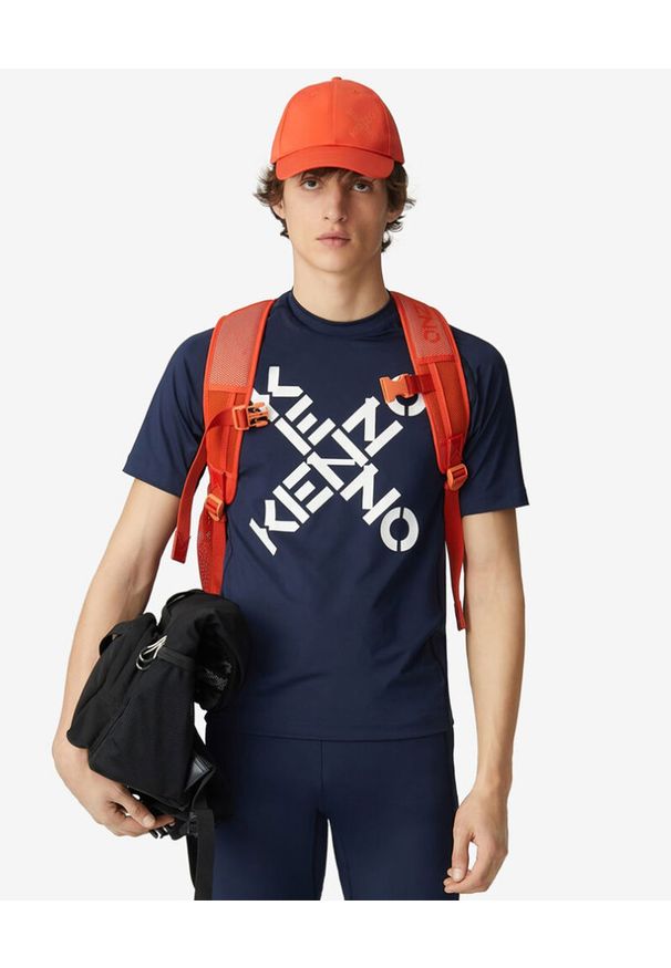 Kenzo - KENZO - Granatowa koszulka slim-fit Sport. Kolor: niebieski. Materiał: materiał. Wzór: nadruk. Styl: sportowy