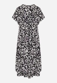 Born2be - Szara Sukienka z Wiskozy o Rozkloszowanym Kroju w Panterkę Luneira. Okazja: na co dzień. Kolor: szary. Materiał: wiskoza. Długość rękawa: krótki rękaw. Wzór: motyw zwierzęcy. Typ sukienki: rozkloszowane. Styl: klasyczny, casual #3