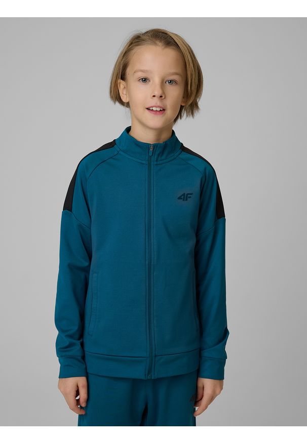 4f - 4F Bluza sportowa regular bez kaptura chłopięca - turkusowa 146/152 (10-12 lat). Okazja: na co dzień. Typ kołnierza: bez kaptura. Kolor: turkusowy. Sezon: lato. Styl: sportowy