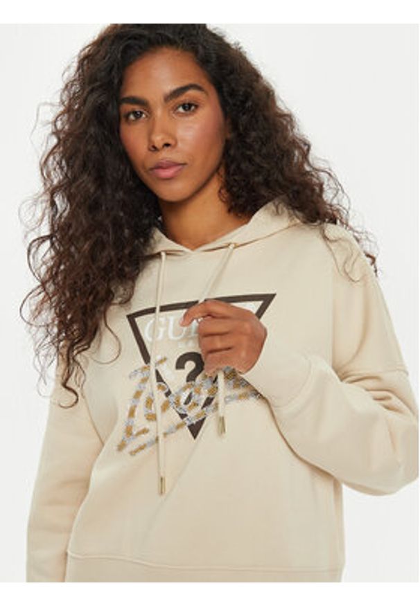 Guess Bluza W4BQ06 KB683 Beżowy Regular Fit. Kolor: beżowy. Materiał: bawełna, syntetyk