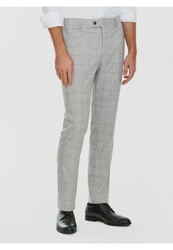 Pako Lorente - PAKO LORENTE – Szare garniturowe spodnie męskie w kratę. Okazja: na spotkanie biznesowe. Kolor: szary. Materiał: wiskoza, poliester, elastan. Styl: elegancki, biznesowy