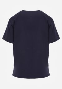 Renee - Granatowy Bawełniany T-shirt Ozdobiony po Bokach Rozcięciami Brinelle. Kolor: niebieski. Materiał: bawełna. Wzór: aplikacja. Sezon: lato. Styl: elegancki, sportowy #4
