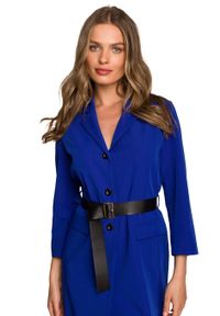 Stylove - Elegancka żakietowa sukienka marynarka z paskiem - chabrowa. Kolor: zielony, niebieski. Materiał: wiskoza, elastan, poliester. Styl: elegancki