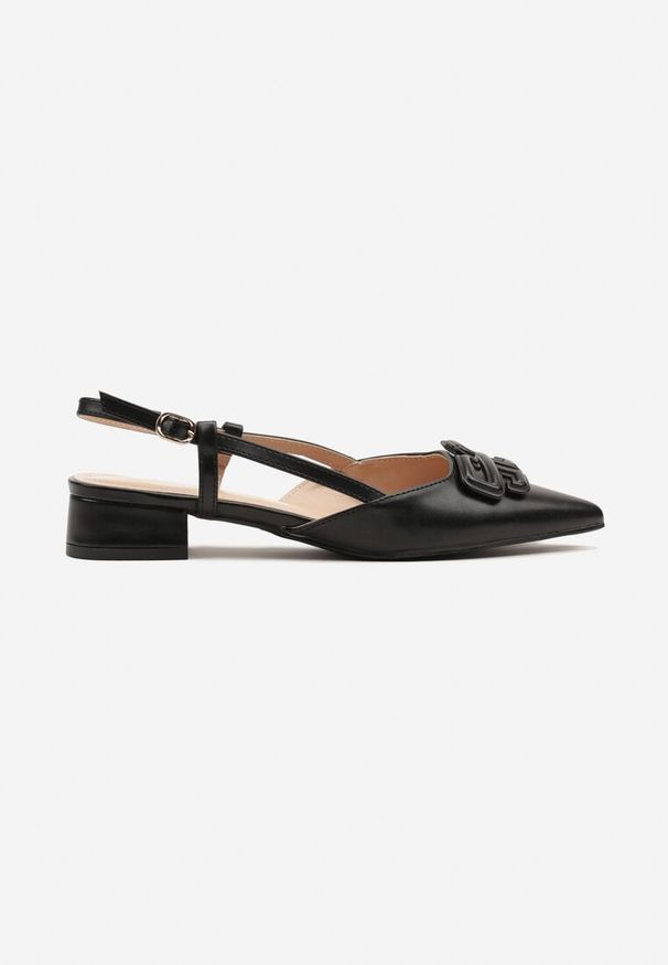 Renee - Czarne Sandały Slingback z Geometryczną Ozdobą Setaliena. Okazja: na co dzień. Nosek buta: szpiczasty. Zapięcie: pasek. Kolor: czarny. Wzór: geometria, aplikacja. Sezon: lato. Obcas: na obcasie. Styl: klasyczny, casual, elegancki. Wysokość obcasa: niski