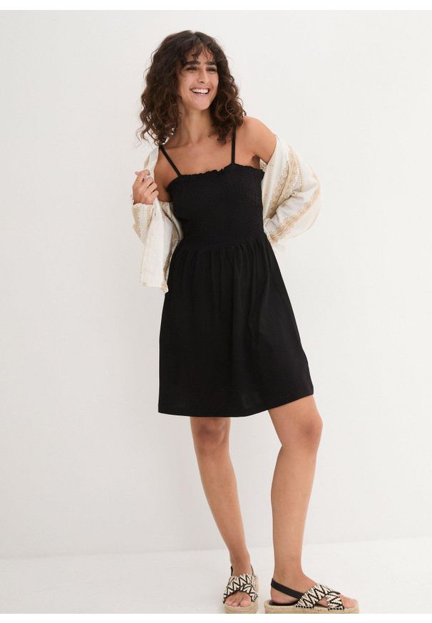 bonprix - Sukienka dżersejowa z czystej bawełny organicznej. Kolor: czarny. Materiał: jersey, bawełna. Długość rękawa: na ramiączkach