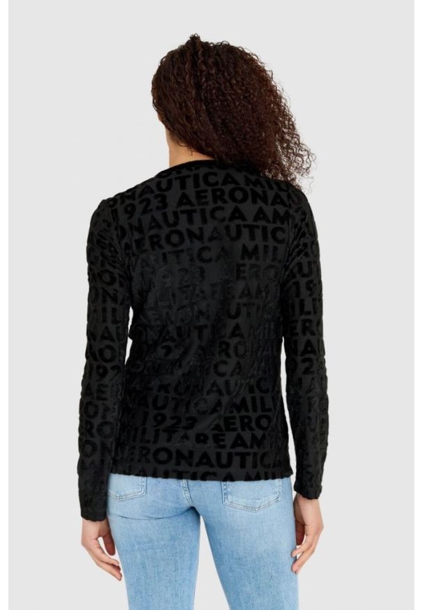 Aeronautica Militare - AERONAUTICA MILITARE Czarna welurowa bluza damska w wytłoczone logotypy, Rozmiar XS. Kolor: czarny. Materiał: poliester, welur