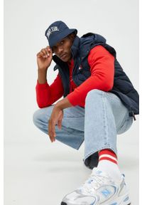 Tommy Jeans bezrękawnik puchowy męski kolor granatowy zimowy. Okazja: na co dzień. Kolor: niebieski. Materiał: puch. Długość rękawa: bez rękawów. Sezon: zima. Styl: casual