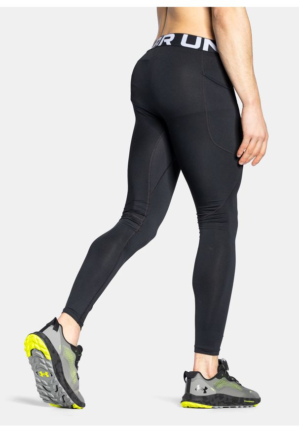 Legginsy treningowe męskie czarne Under Armour ColdGear Leggings. Kolor: czarny. Materiał: elastan. Wzór: jednolity