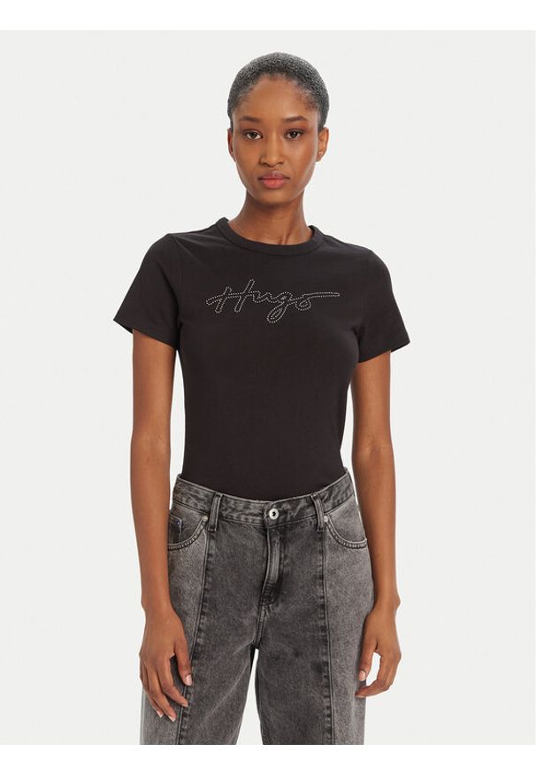 Hugo - HUGO T-Shirt Deloris 50532137 Czarny Regular Fit. Kolor: czarny. Materiał: bawełna