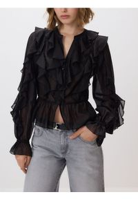 Reserved - Bluzka z lyocellem - czarny. Kolor: czarny. Materiał: tkanina #1