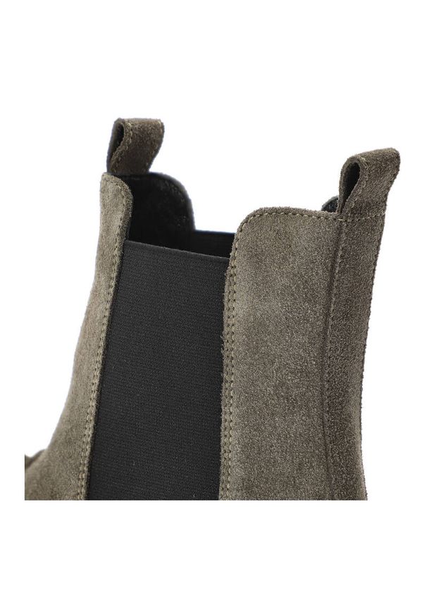 Zielone Botki Karino Modne Buty Damskie. Zapięcie: klamry. Kolor: zielony. Materiał: syntetyk, futro, welur, skóra. Sezon: zima, jesień. Styl: elegancki