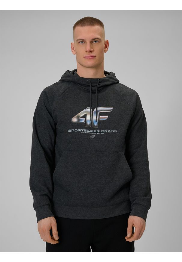 4f - 4F Bluza dresowa nierozpinana z kapturem męska - szara M. Okazja: na co dzień. Typ kołnierza: kaptur. Kolor: szary. Materiał: dresówka. Styl: casual, klasyczny