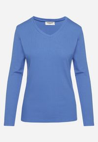 Born2be - Niebieska Bluzka z Bawełną Typu Longsleeve Ittelisa. Okazja: na co dzień. Typ kołnierza: dekolt w serek. Kolor: niebieski. Materiał: bawełna. Długość rękawa: długi rękaw. Długość: długie. Styl: casual #5