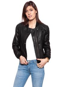 Wrangler - DAMSKA KURTKA SKÓRZANE WRANGLER LEATHER JACKET BLACK W4134ZC01. Kolor: czarny. Materiał: skóra. Styl: klasyczny