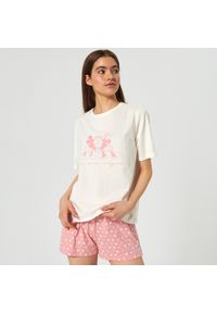 Sinsay - Piżama bawełniana Disney - Kremowy. Kolor: kremowy. Materiał: bawełna. Wzór: motyw z bajki #1