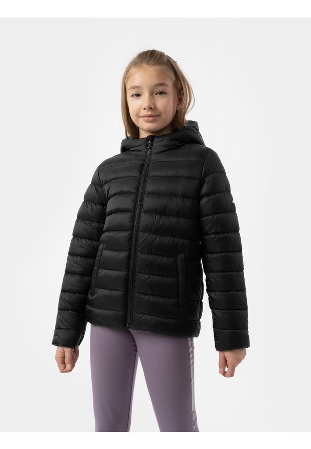 4f - Kurtka puchowa z wypełnieniem syntetycznym dziewczęca. Kolor: czarny. Materiał: syntetyk, puch