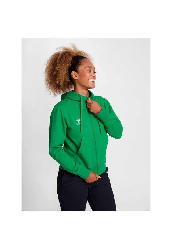 Kurtka dresowa z kapturem damska Hummel Go 2.0. Typ kołnierza: kaptur. Kolor: zielony. Materiał: dresówka. Sport: fitness