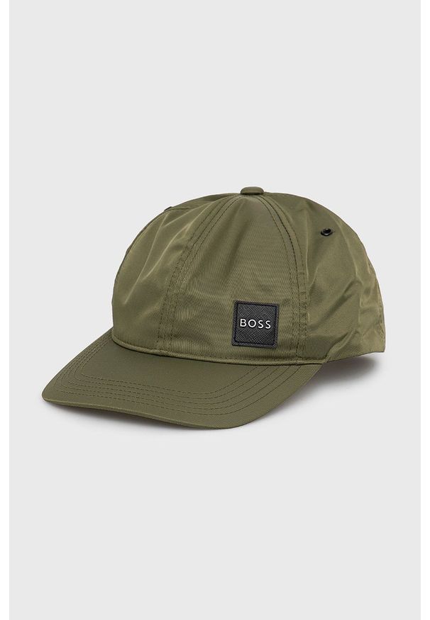 BOSS czapka 50466297 kolor zielony gładka. Kolor: zielony. Wzór: gładki