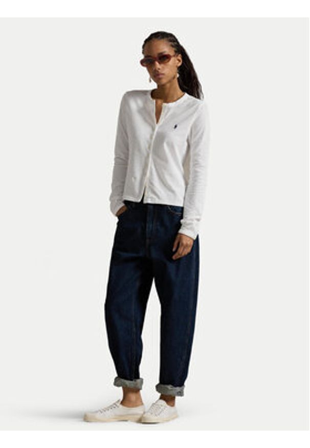 Polo Ralph Lauren Kardigan 211941175004 Biały Slim Fit. Typ kołnierza: polo. Kolor: biały. Materiał: bawełna