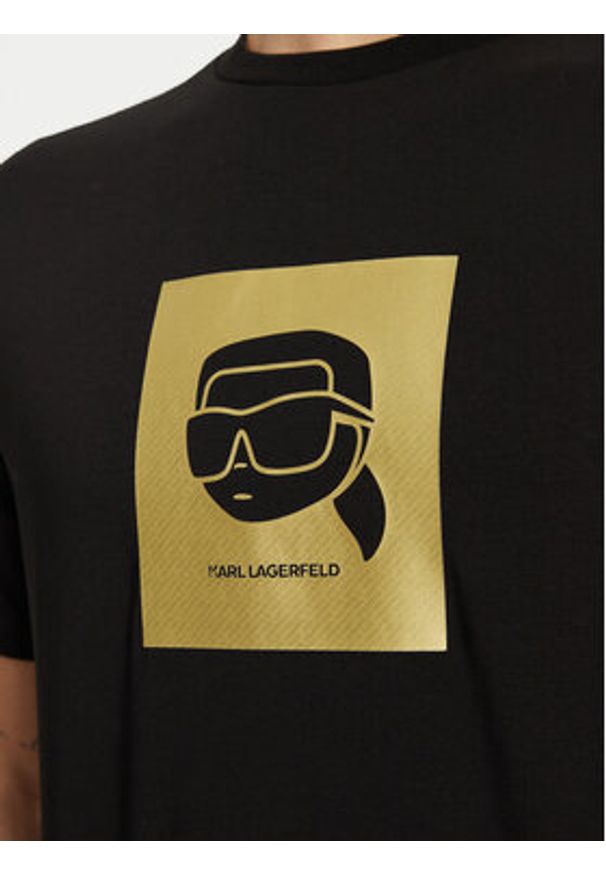 Karl Lagerfeld - KARL LAGERFELD T-Shirt 755460 551235 Czarny Regular Fit. Typ kołnierza: dekolt w karo. Kolor: czarny. Materiał: bawełna