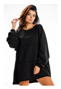 Infinite You - Bluza damska oversize długa z kieszenią kangurka czarna. Okazja: na co dzień. Kolor: czarny. Długość: długie. Styl: casual #4