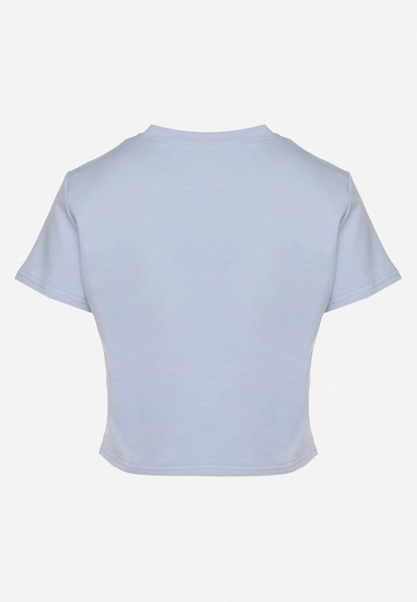 Born2be - Jasnoniebieski T-shirt z Bawełny o Krótkim Kroju Galarina. Okazja: na co dzień. Kolor: niebieski. Materiał: bawełna. Długość: krótkie. Styl: klasyczny, casual, elegancki