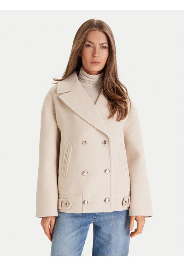 Morgan Płaszcz wełniany 252-GMOON Beżowy Regular Fit. Kolor: beżowy. Materiał: syntetyk