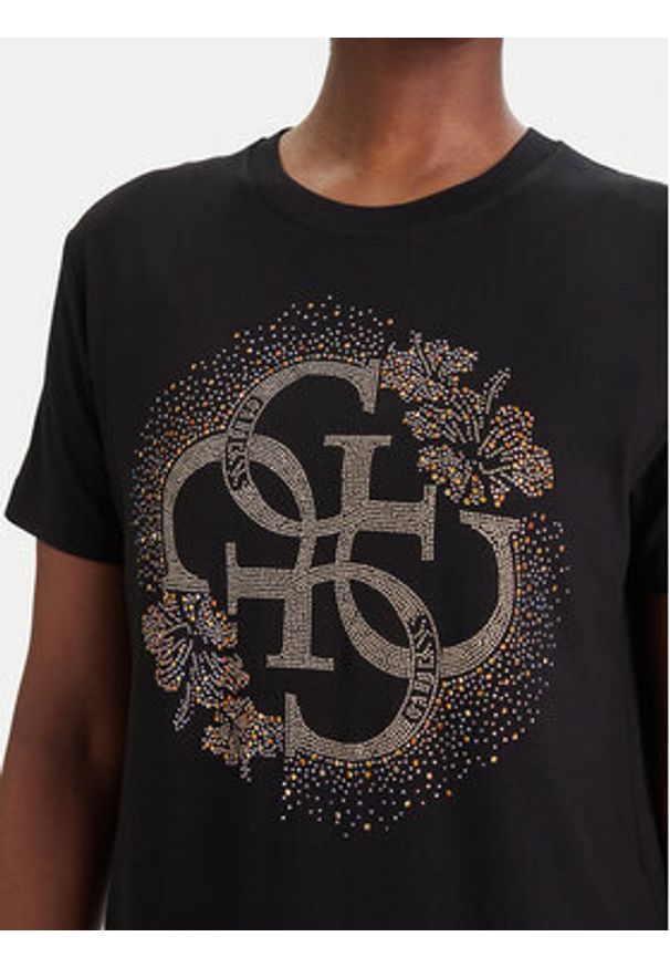 Guess T-Shirt E6GI01 K68D2 Czarny Regular Fit. Kolor: czarny. Materiał: wiskoza